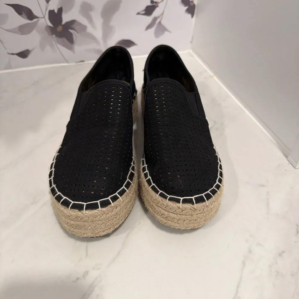 Restricted Esmee Espradrille Platforms Laser Cut Black 7.5